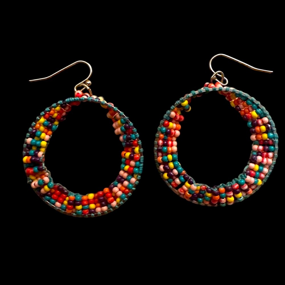 Colorful Beaded Hoop Earrings